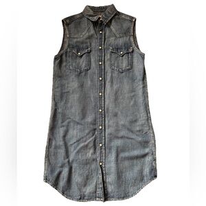 Polo Ralph Lauren Cotton Linen Denim Sleeveless Western Pearl Snap Shirt Dress 6